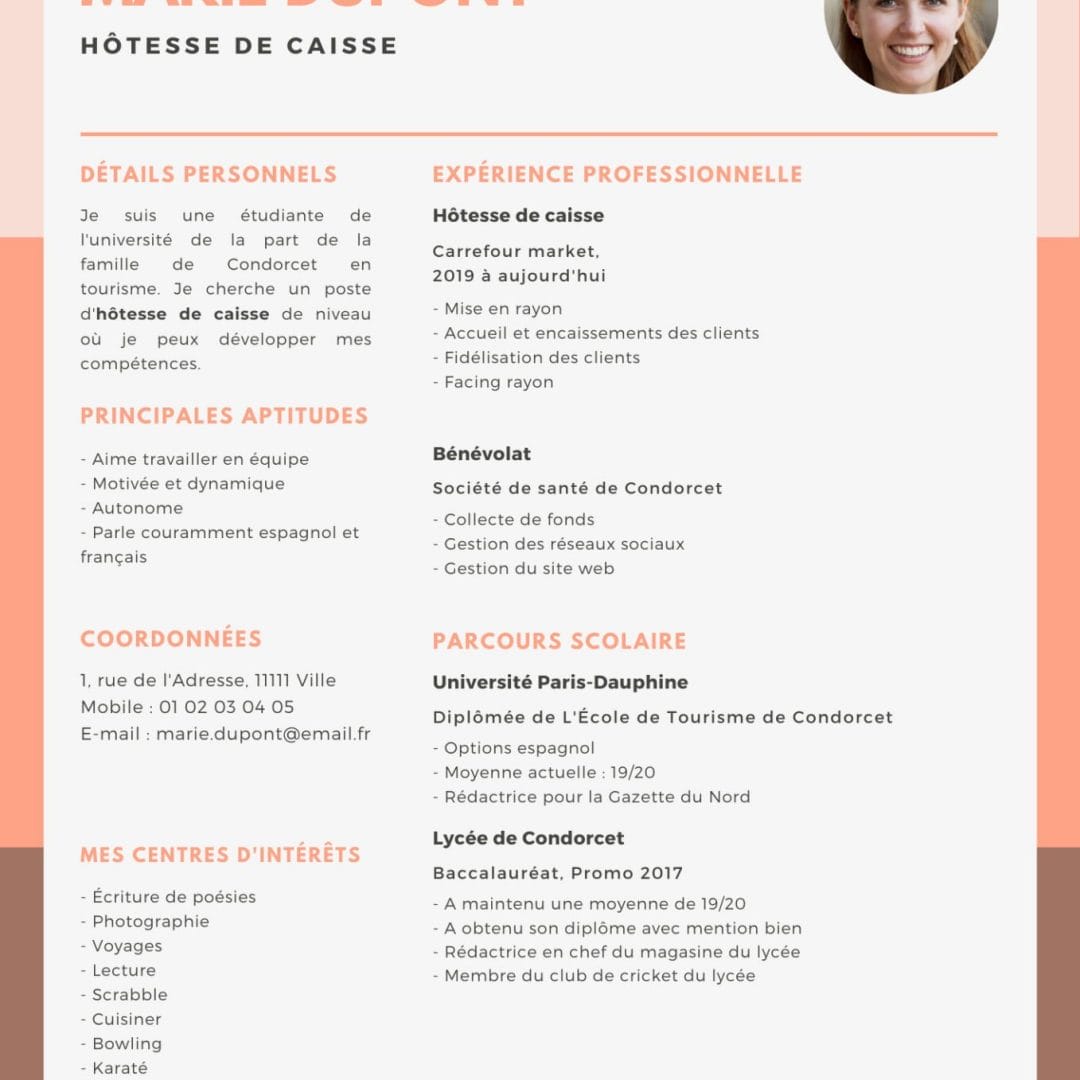 CV Hôtesse de Caisse