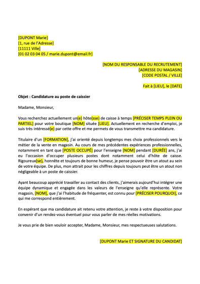 Lettre De Motivation Caissière Format Word / PDF