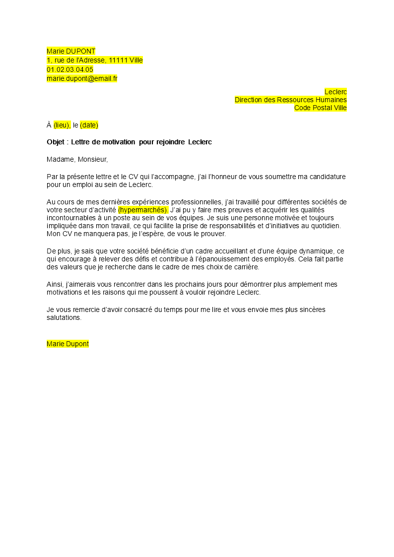 Bibliothèque De Lettre De Motivation à Télécharger Document RH
