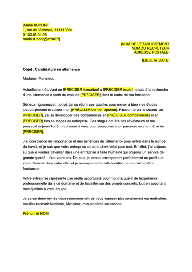 Lettre De Motivation Alternance Entreprise Format Word