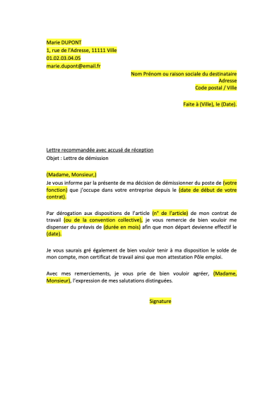 Lettre De Démission CDD à Télécharger - Format Word / PDF