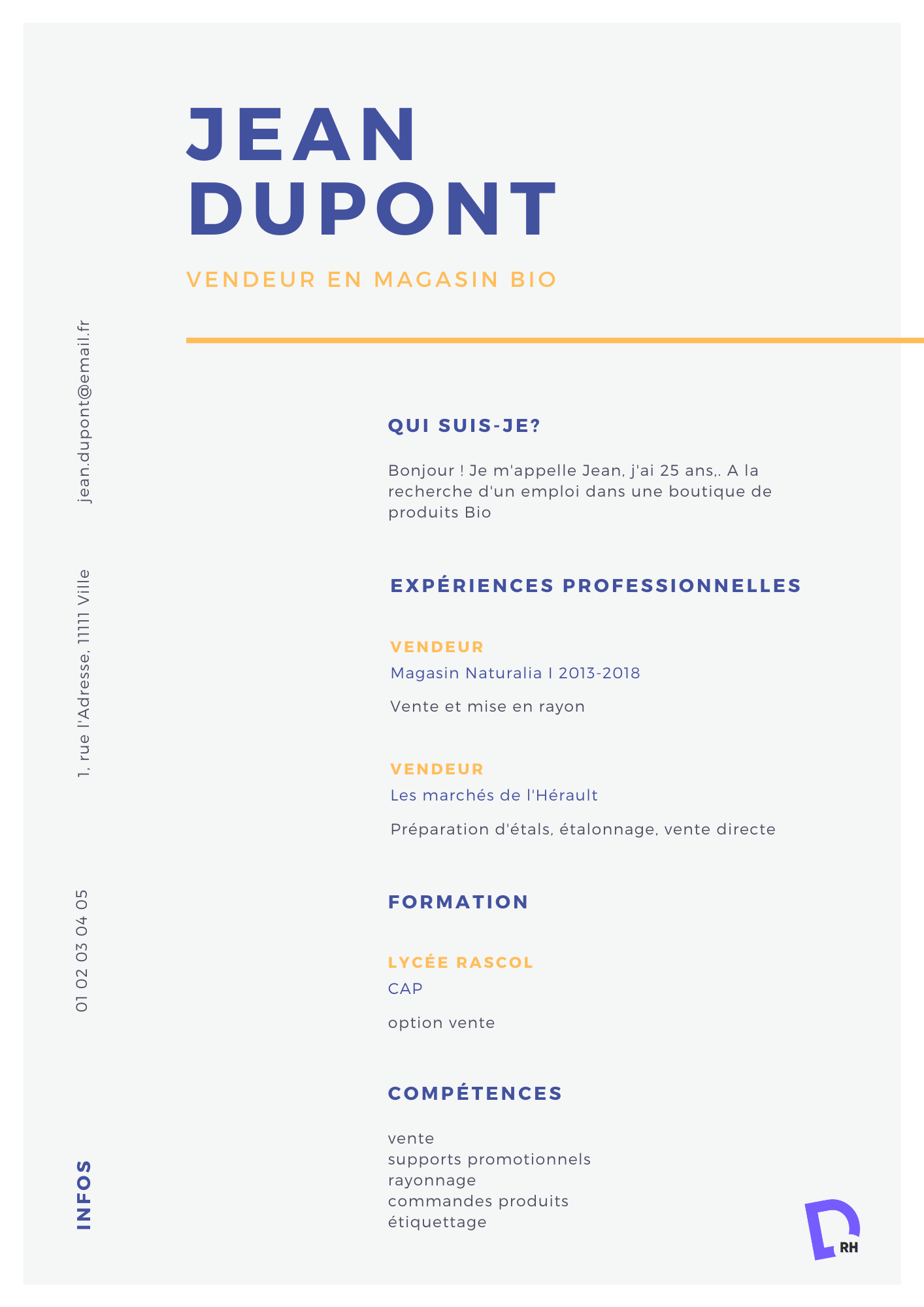 CV Vendeur à Télécharger Format Word / PDF