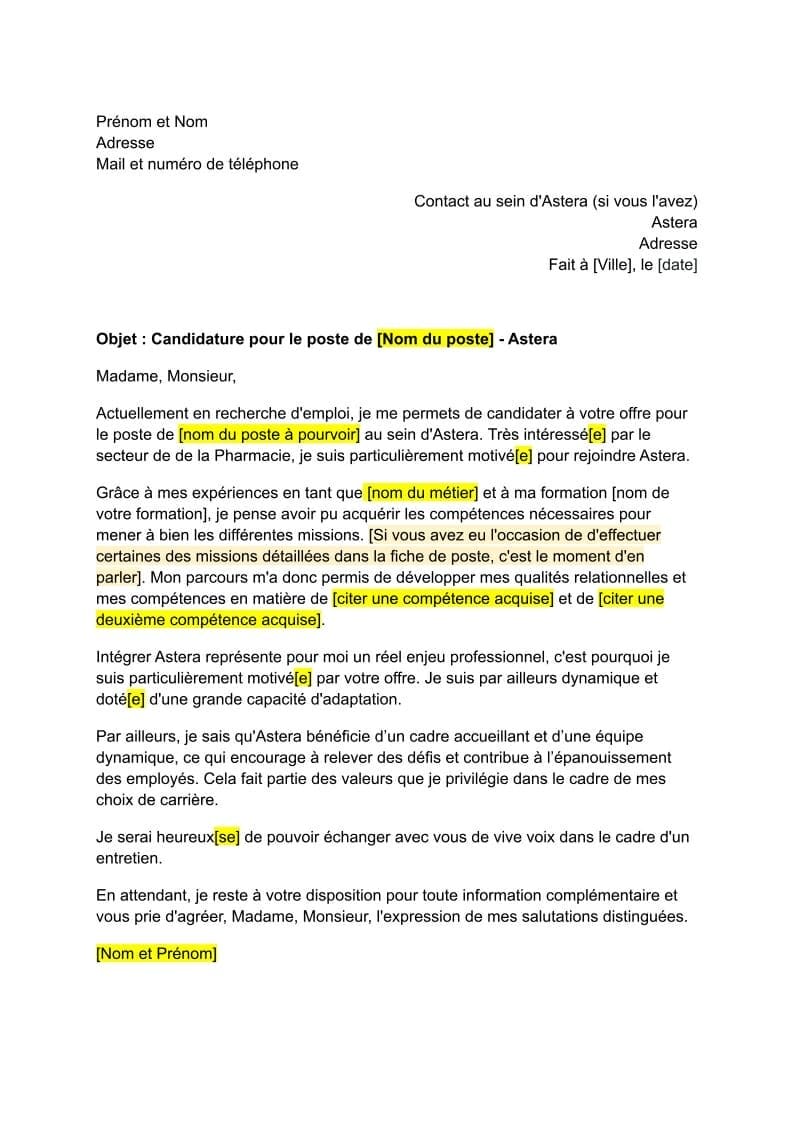 Astera Offre D Emploi Preparateur En Pharmacie Lettre De Motivation Astera à Télécharger - Word - Gratuit