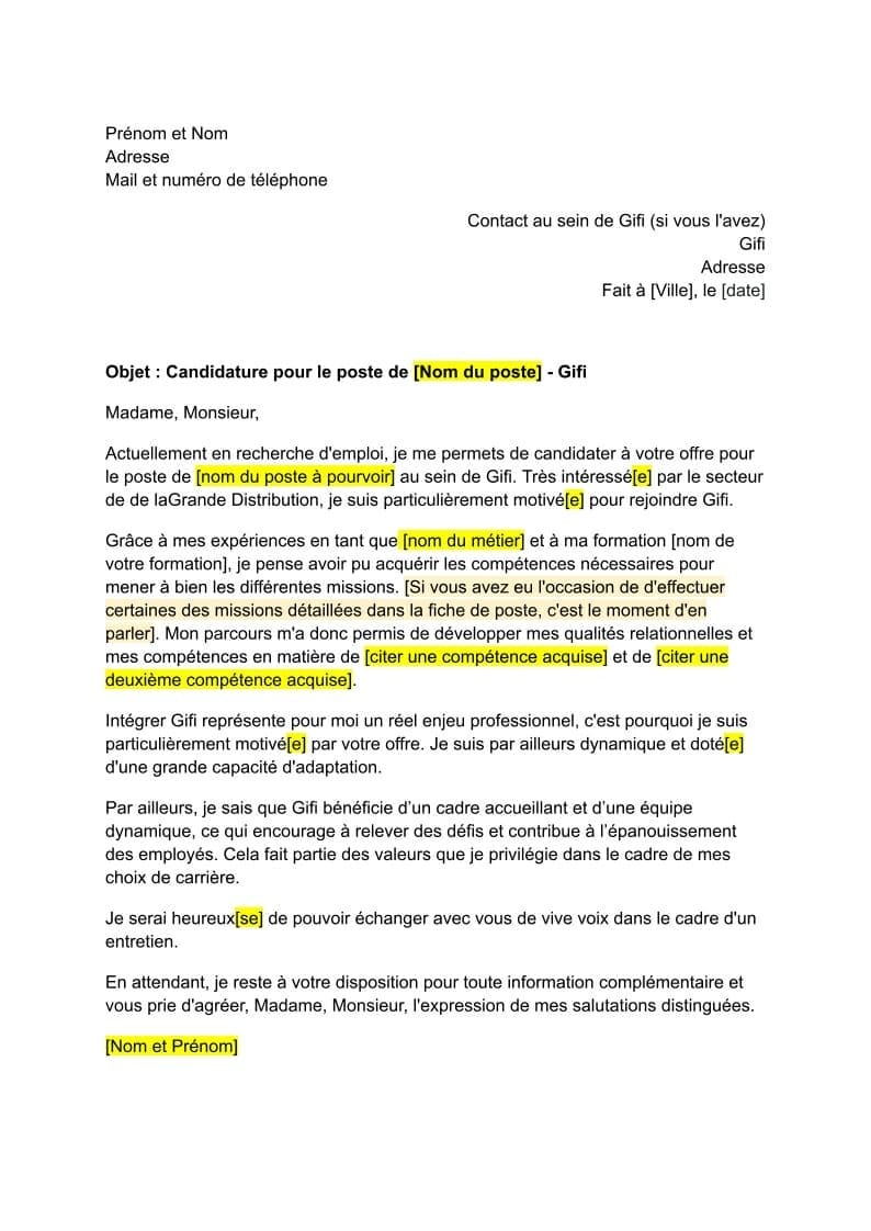 Lettre De Motivation Gifi