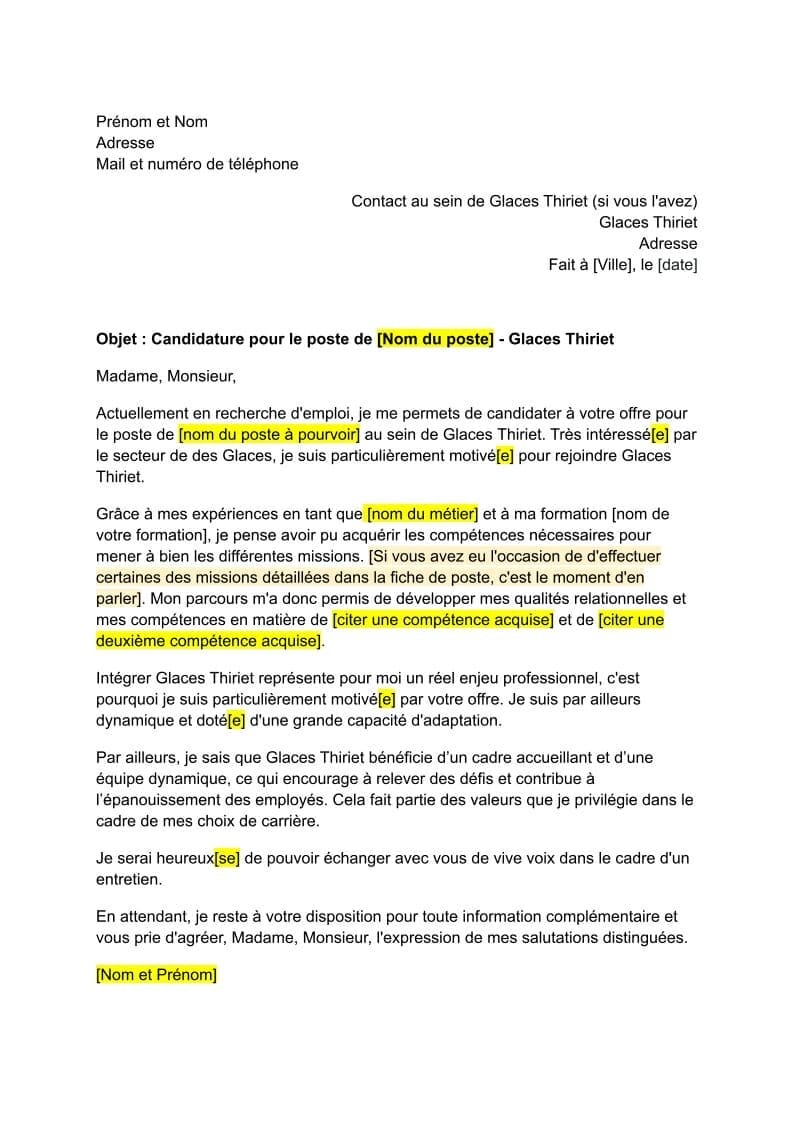 Lettre De Motivation Glaces Thiriet